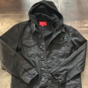 Guess black denim jacket with removable hoodie